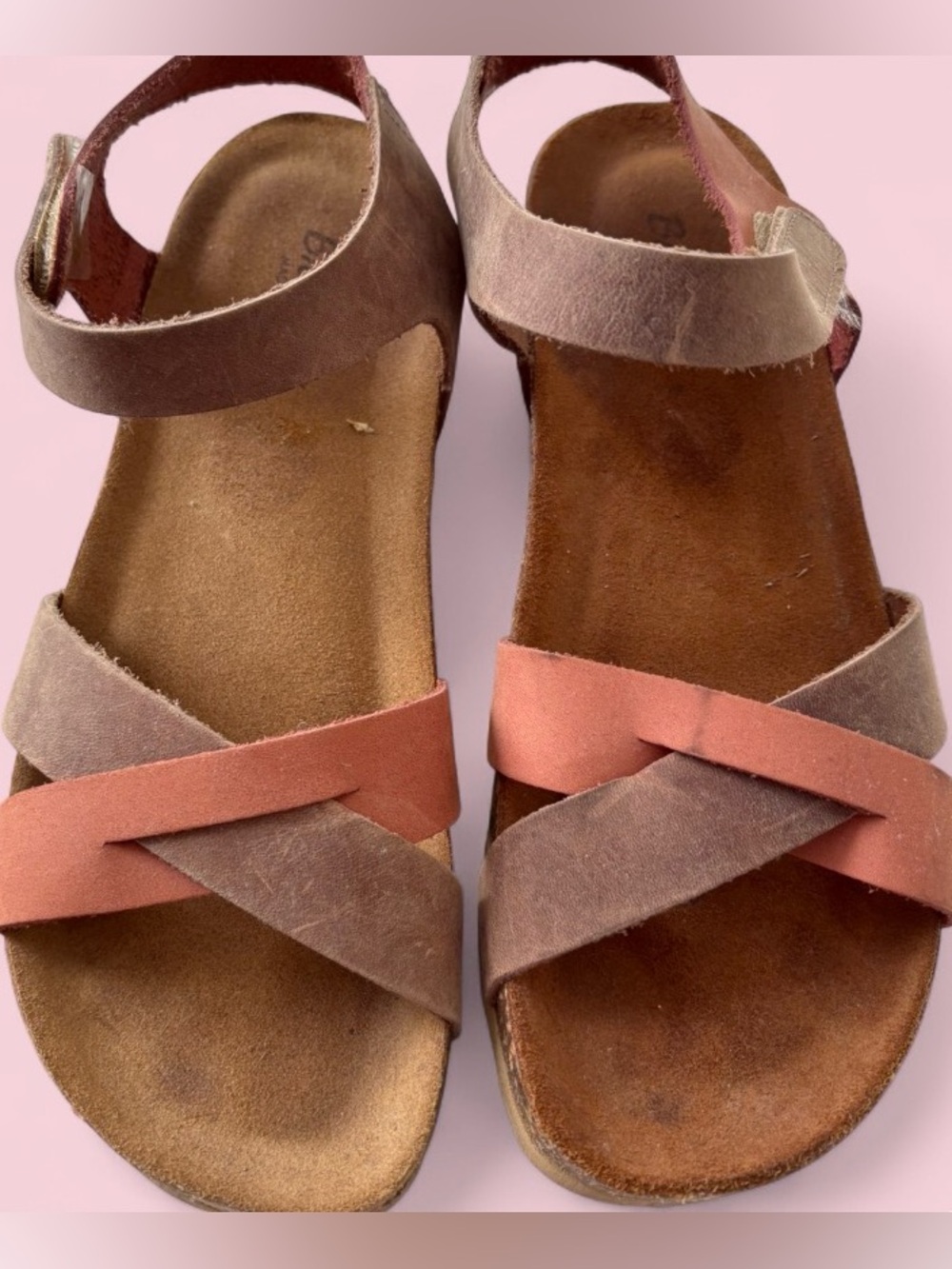 BIO-GOLD Genuine Leather Sandals Made Italy Brick Taupe Cork Platform Sz 7.5